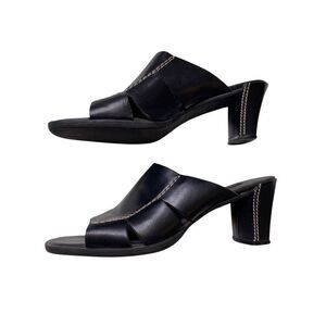 Westies Black Leather Slip On Block Heel Sandals 8M Workwear Office Business